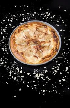 Sweet tasty pear pie isolated on black background Stock Photos