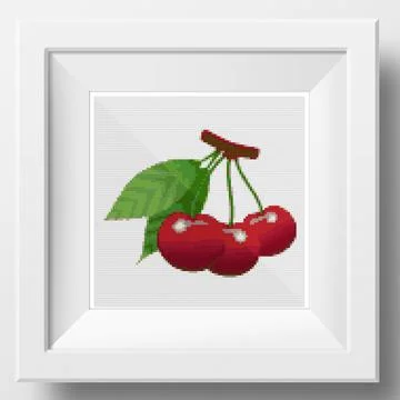 Sweet three cherries with cherry leaf. kitchen decoration Illustrazione stock