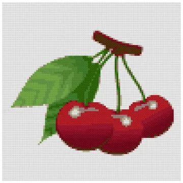Sweet three cherries with cherry leaf. kitchen decoration Stock-Illustration