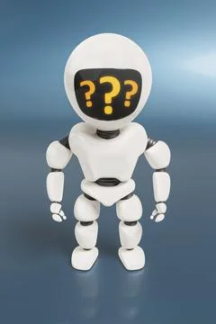 A sweet toy robot with question marks 3d illustration Illustrazione stock