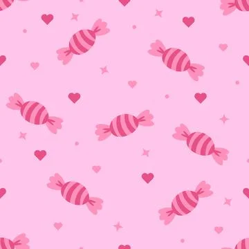 Sweet Valentine Candy Seamless Pattern with Pink Hearts Background, Cute Ro.. 库存插图