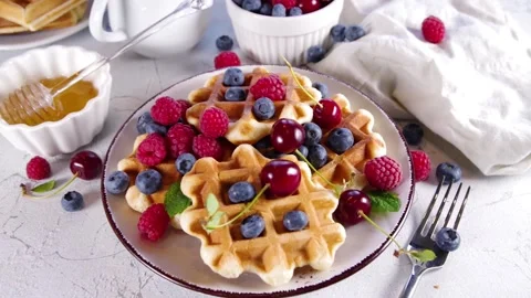 Sweet waffles with berry. Stock Footage 200820005