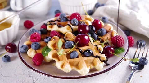 Sweet waffles with berry. Stock Footage 200820009