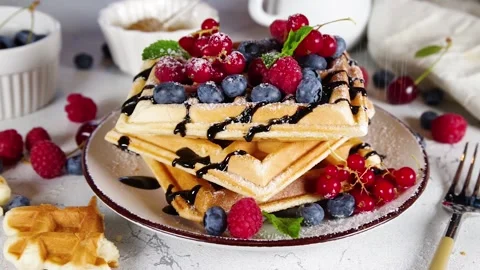 Sweet waffles with berry. Stock Footage 200820017