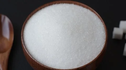 Sweet white sugar as a source of glucose. White sugar Stock Footage 336977096