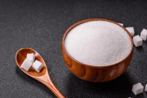 Sweet white sugar as a source of glucose. White sugar Stock Photos