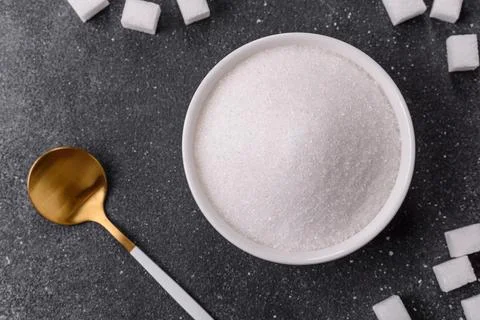 Sweet white sugar as a source of glucose. White sugar Stock Photos