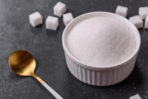 Sweet white sugar as a source of glucose. White sugar Stock Photos