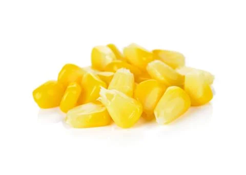 Sweet whole kernel corn on white background Stock Photos