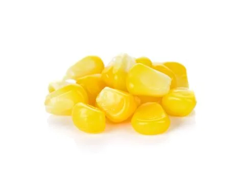 Sweet whole kernel corn on white background Stock Photos