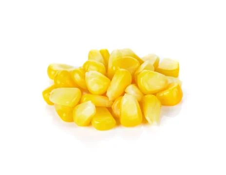 Sweet whole kernel corn on white background Stock Photos