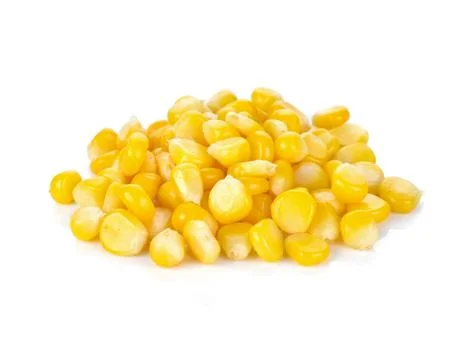Sweet whole kernel corn on white background Stock Photos
