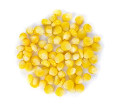 Sweet whole kernel corn on white background Stock Photos