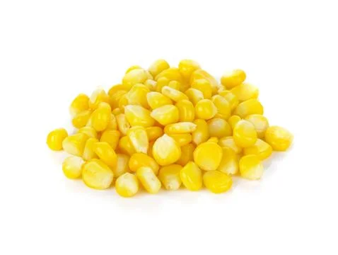 Sweet whole kernel corn on white background Stock Photos