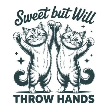 Sweet but will throw hands funny cat illustration vintage t shirt design cu.. Stock Illustration