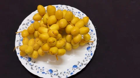 Sweet Yellow Fresh Dates Fruit Bunch Ready To Eat Healthy Natural Snack Stock Footage 340955880