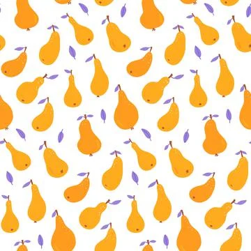 Sweet yellow pears seamless pattern background. Hand drawn overlapping backdrop Stock Illustration