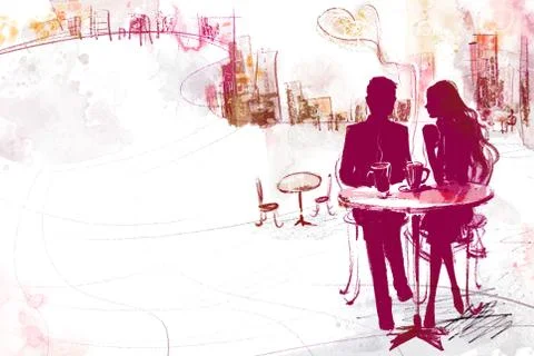 Sweet young couple drinking coffee Ilustração Stock