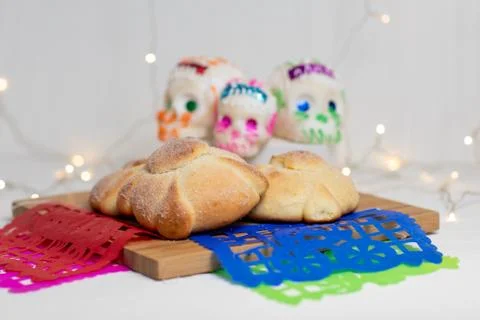 Sweetbread called Bread of the Dead (Pan de Muerto), Day of the dead Mexican  Stock Photos