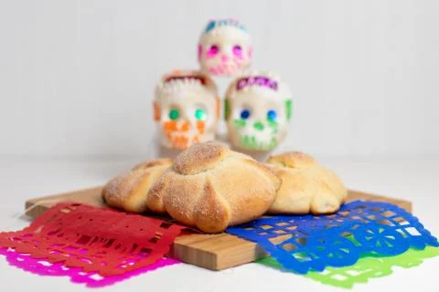 Sweetbread called Bread of the Dead (Pan de Muerto), Day of the dead Mexican  Stock Photos