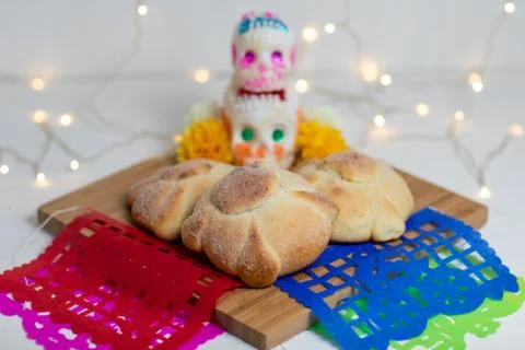 Sweetbread called Bread of the Dead (Pan de Muerto), Day of the dead Mexican  Stock Photos