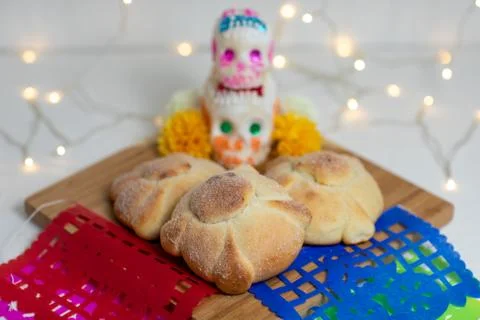 Sweetbread called Bread of the Dead (Pan de Muerto), Day of the dead Mexican  Stock Photos