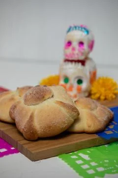 Sweetbread called Bread of the Dead (Pan de Muerto), Day of the dead Mexican  Stock Photos