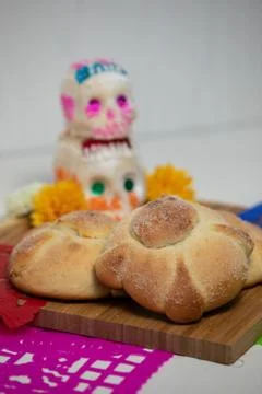 Sweetbread called Bread of the Dead (Pan de Muerto), Day of the dead Mexican  Stock Photos