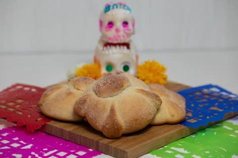 Sweetbread called Bread of the Dead (Pan de Muerto), Day of the dead Mexican  Stock Photos