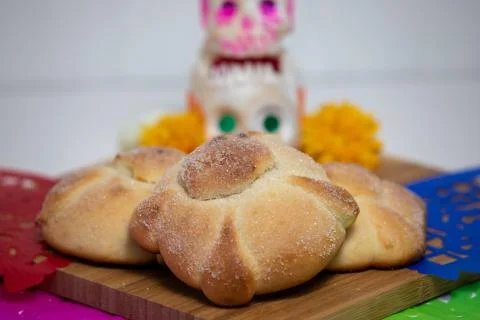 Sweetbread called Bread of the Dead (Pan de Muerto), Day of the dead Mexican  Stock Photos