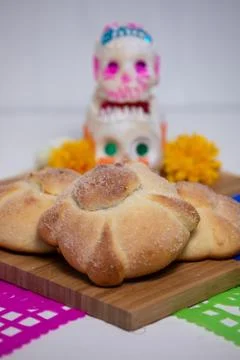 Sweetbread called Bread of the Dead (Pan de Muerto), Day of the dead Mexican  Stock Photos