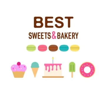 Sweeties cakes flat set Stock Illustration