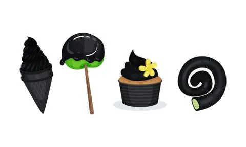 Sweeties With Component Of Black Color Vector Illustration Set Stock Illustration