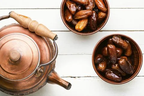 Sweetness of dried dates for tea Stock Photos