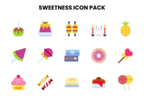 Sweetness Flat Vector Icons Pack Illustrazione stock