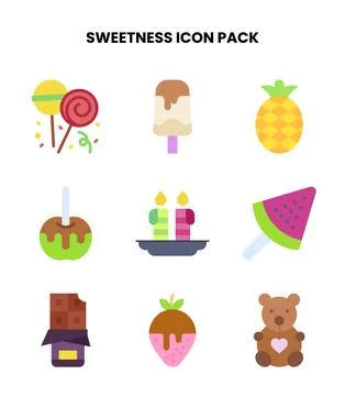Sweetness Flat Vector Icons Pack Stock Illustration