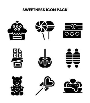 Sweetness Glyph Vector Icons Pack Stock Illustration