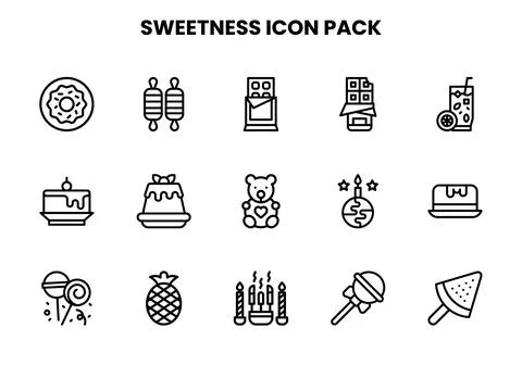 Sweetness Line Set Icons Pack Stock Illustration