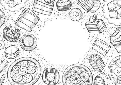 Sweets and bakery set. Ilustración de archivo