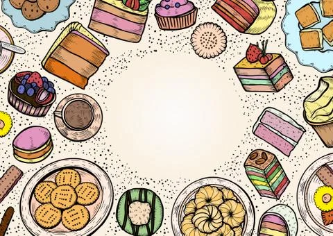 Sweets and bakery set. Ilustración de archivo