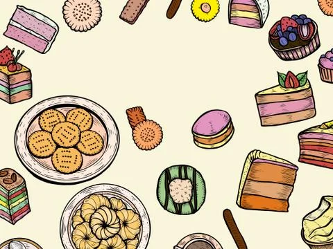 Sweets and bakery set. Ilustración de archivo