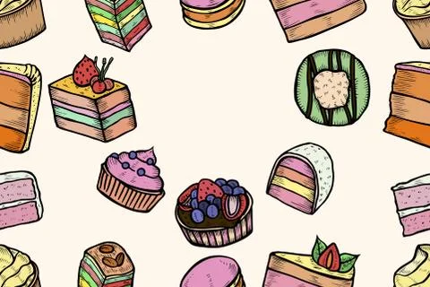 Sweets and bakery set. Ilustración de archivo