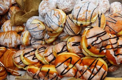 Sweets and breads produced in bakeries Stock Photos