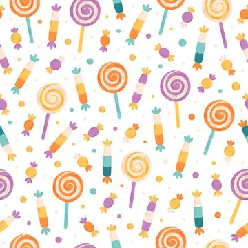 Sweets and candies seamless pattern. Halloween sweets. Stock Illustration
