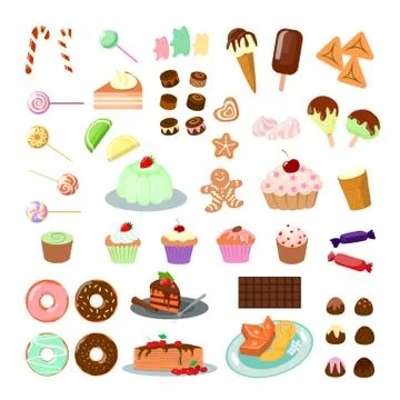 Sweets and candies set. Ilustración de archivo
