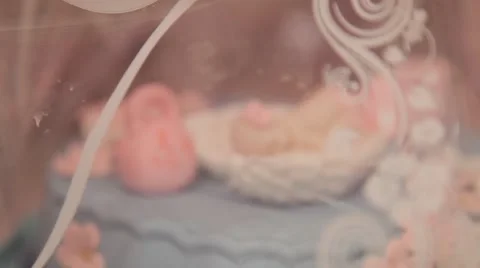 Sweets and decorations on the table to celebrate 1 year baby Stock Footage 63783410