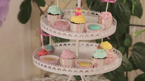 Sweets and decorations on the table to celebrate 1 year baby Stock Footage 63783458