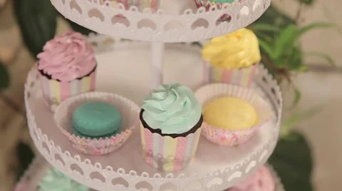 Sweets and decorations on the table to celebrate 1 year baby Stock Footage 63783469