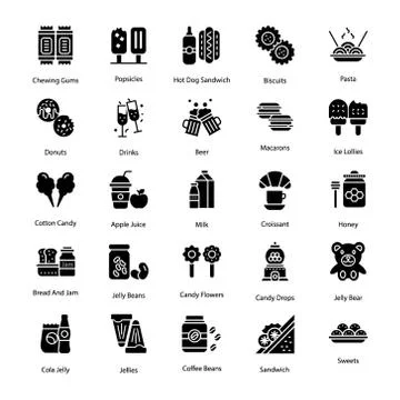 Sweets and Desserts Solid Icons Set Stock Illustration