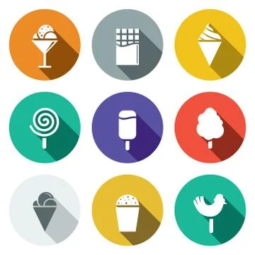 Sweets and ice cream flat icon set Stock Illustration